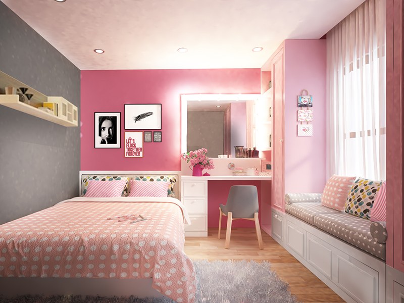 Phòng ngủ màu hồng tím lãng mạn